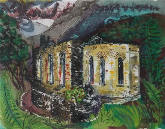 Luke Piper (1966-) Ruins of a French church, 29/150 18 x 22in.